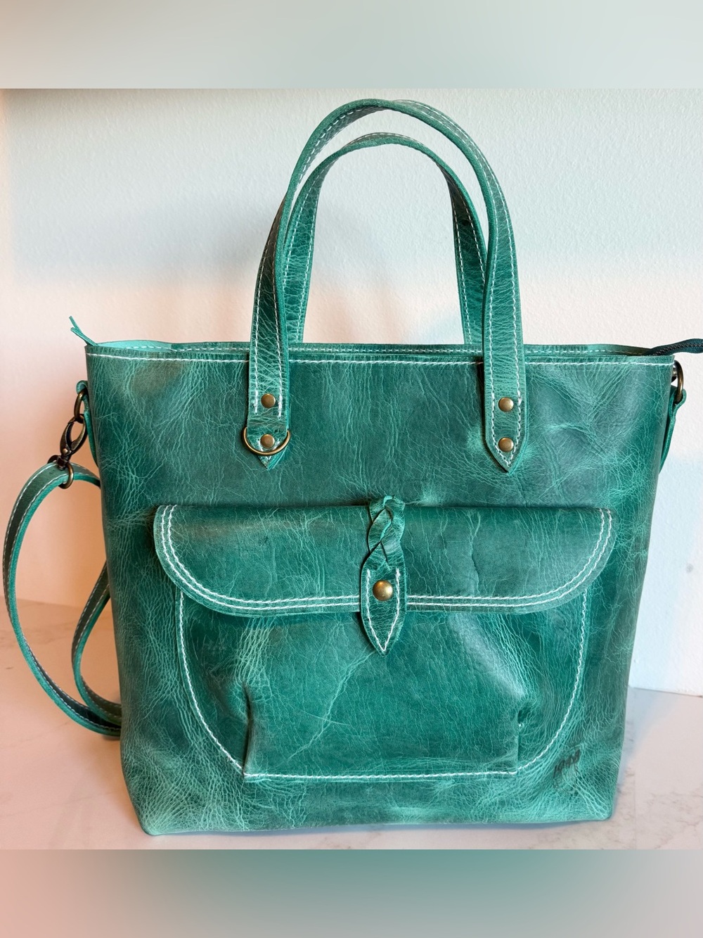 Rebekah Scott Designs Frankie Heritage Leather Tote Teal Like New